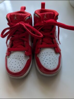 Jordan Kids Red and White High-Top Sneakers